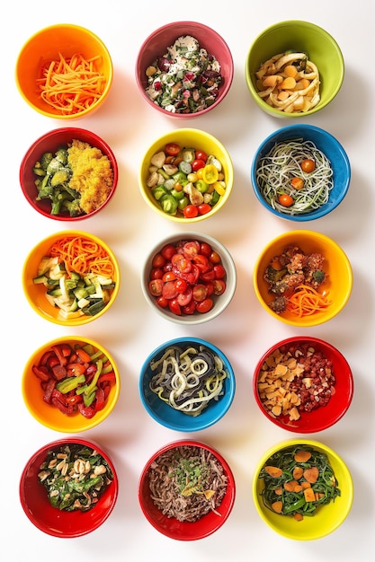 Miski z kolorowymi potrawami